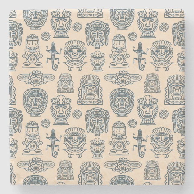Aztec Inspired Pattern Stone Coaster (Front)