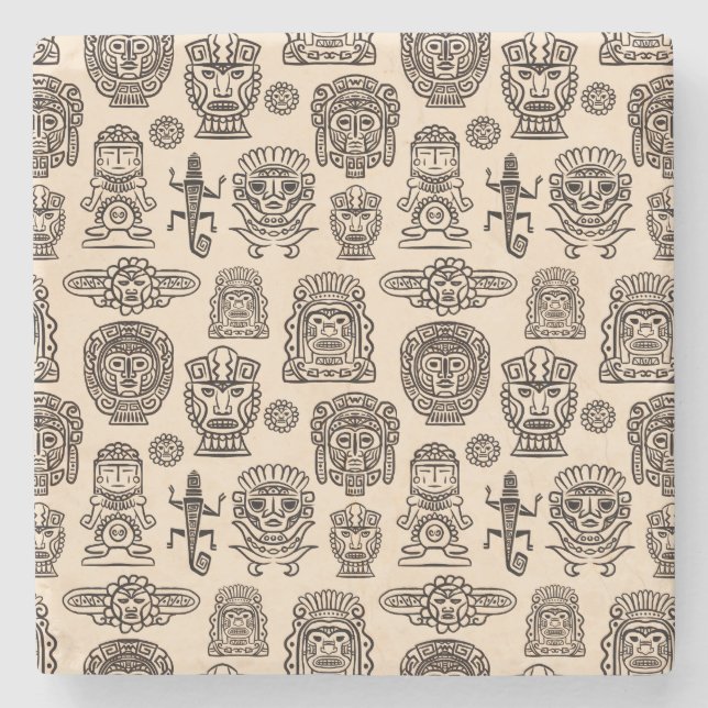 Aztec Inspired Pattern Stone Coaster (Front)