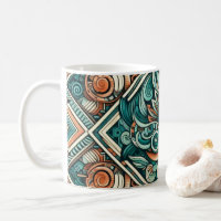 Aztec-Inspired Teal and Terracotta Pattern