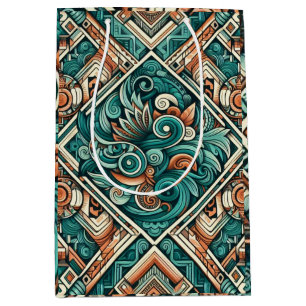 Aztec-Inspired Teal and Terracotta Pattern Medium Gift Bag