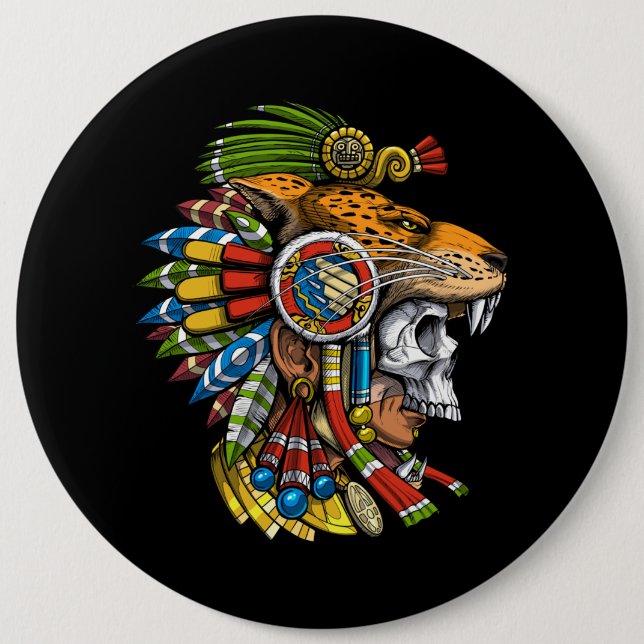 Aztec Jaguar Mask 6 Cm Round Badge (Front)