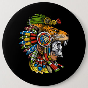 Aztec Jaguar Mask 6 Cm Round Badge