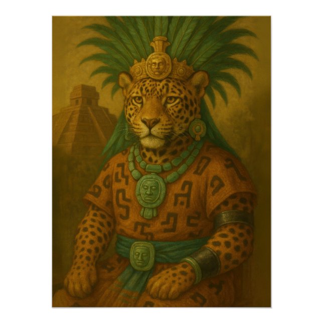 Aztec Jaguar Warrior Divine Pre-Hispanic Portrait Poster (Front)