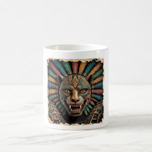 Aztec Jaguar Warrior Mask   Ancient Mexican Art  Coffee Mug