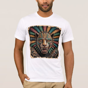Aztec Jaguar Warrior Mask Ancient Mexican Art T-Shirt