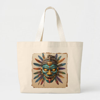 Aztec Jaguar Warrior Mask | Muay Thai Tribal Art Large Tote Bag