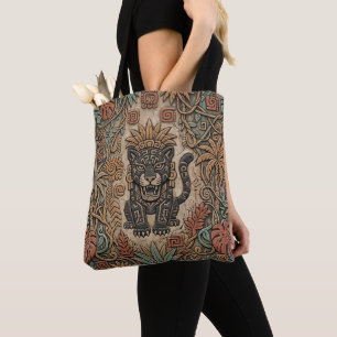 Aztec Jaguar Warrior Tribal Jungle Pattern Tote Bag