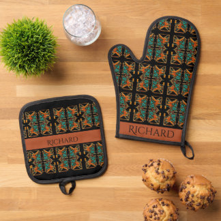 Aztec Mandala Personalised Oven Mitt & Pot Holder Set