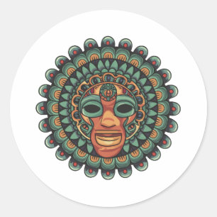 Aztec mask pattern classic round sticker