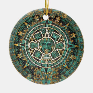 Aztec Mayan Ancient Round Disc Calendar Ceramic Tree Decoration