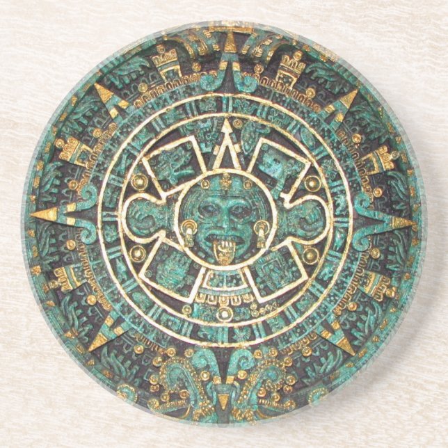 Aztec Mayan Ancient Round Disc Calendar Coaster (Front)
