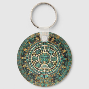 Aztec Mayan Ancient Round Disc Calendar Key Ring