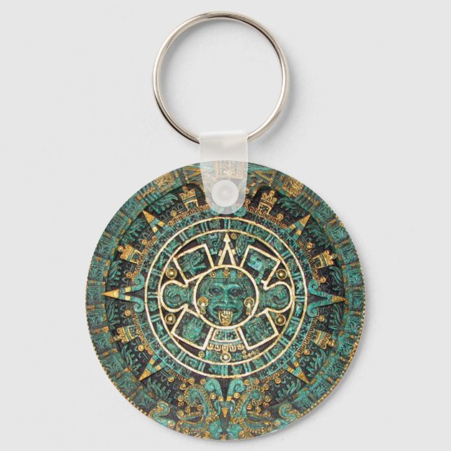 Aztec Mayan Ancient Round Disc Calendar Key Ring (Front)