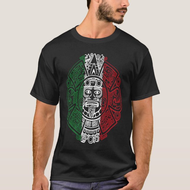 Aztec Mexican Flag Calendar Chicano T-Shirt (Front)