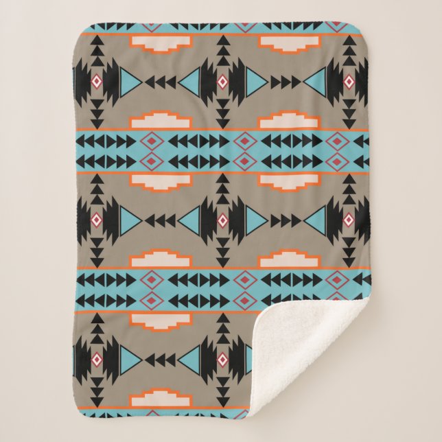Aztec Mexican Geometric Pattern Sherpa Blanket (Front)