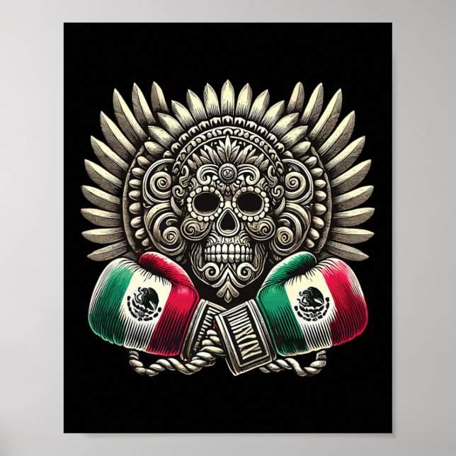 Aztec Mictlantecuhtli Mexican Pride Boxing 1  Poster (Front)