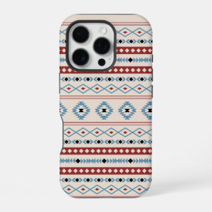 Aztec Mixed Motif Pattern Red Blue Blk Cream iPhone 16 Pro Case