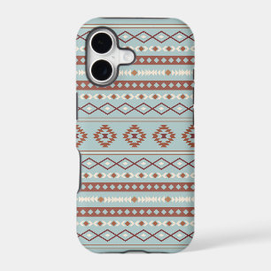 Aztec Mixed Motif Pattern Rusts Cream Blue