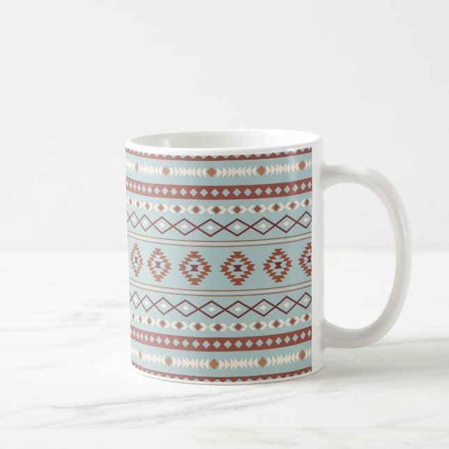 Aztec Mixed Motif Pattern Rusts Cream Blue Coffee Mug (Right)