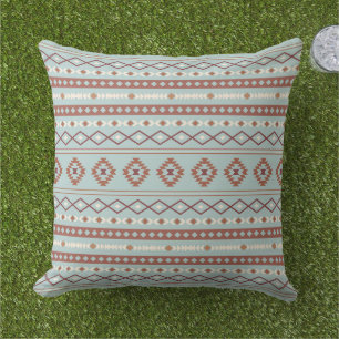Aztec Mixed Motif Pattern Rusts Cream Blue Cushion