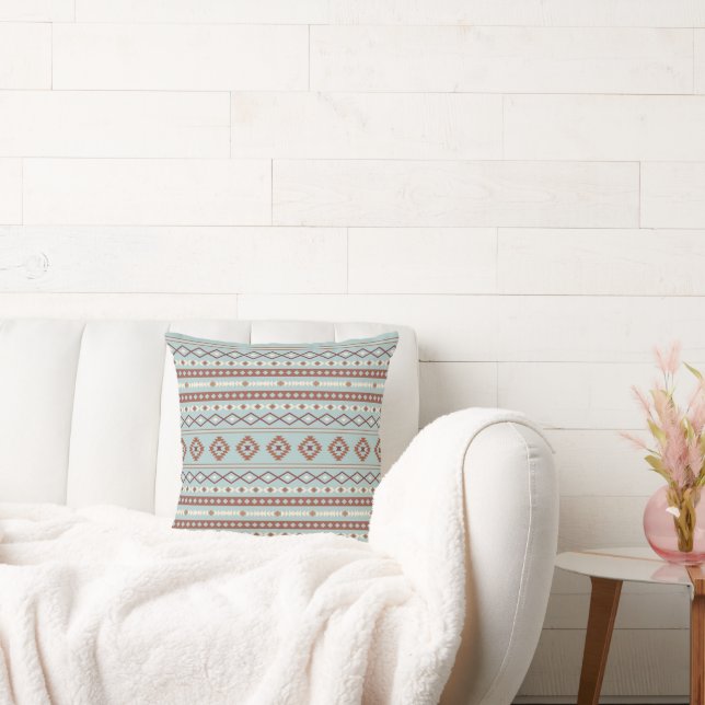 Aztec Mixed Motif Pattern Rusts Cream Blue Cushion (Couch)