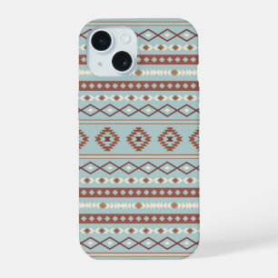 Aztec Mixed Motif Pattern Rusts Cream Blue iPhone 15 Case