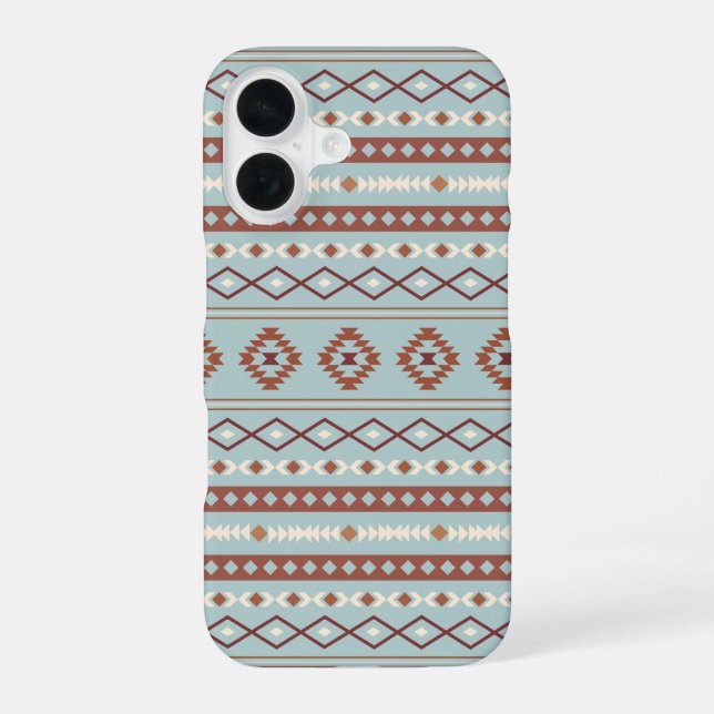 Aztec Mixed Motif Pattern Rusts Cream Blue iPhone 16 Case (Back)
