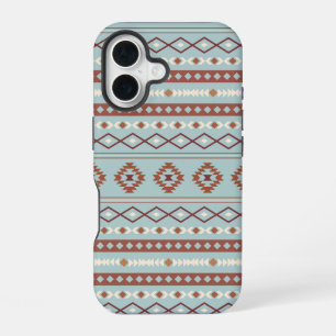Aztec Mixed Motif Pattern Rusts Cream Blue iPhone 16 Case
