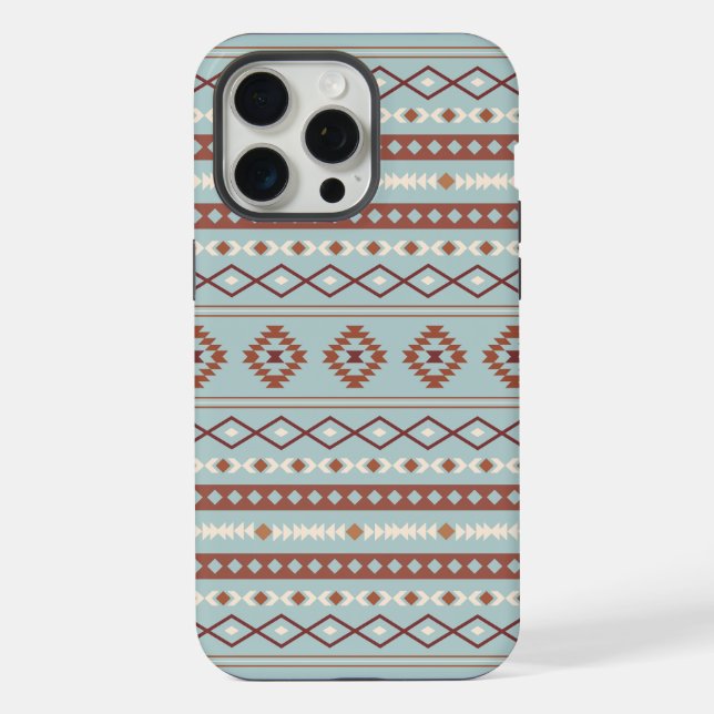Aztec Mixed Motif Pattern Rusts Cream Blue iPhone Case (Back)