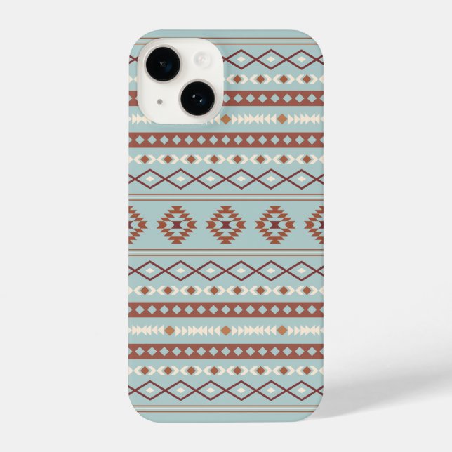 Aztec Mixed Motif Pattern Rusts Cream Blue iPhone Case (Back)