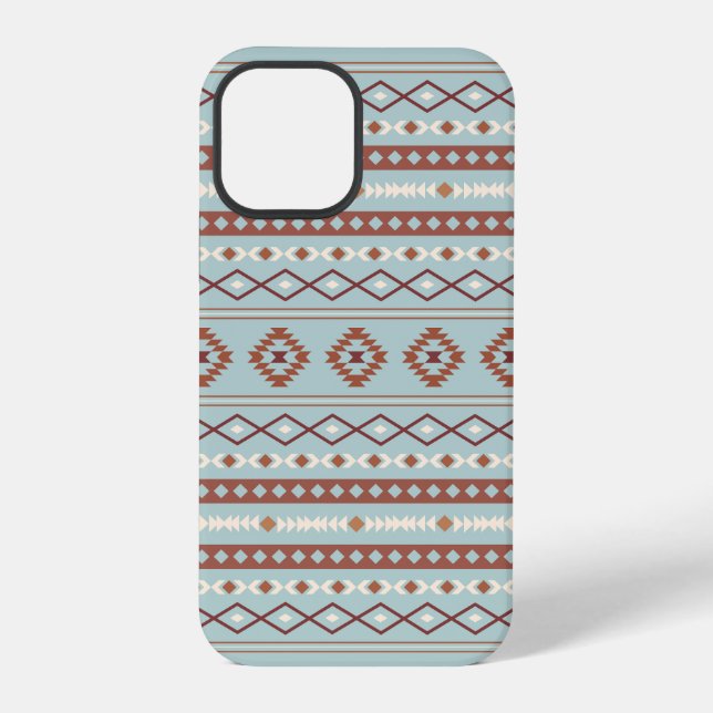 Aztec Mixed Motif Pattern Rusts Cream Blue iPhone Case (Back)