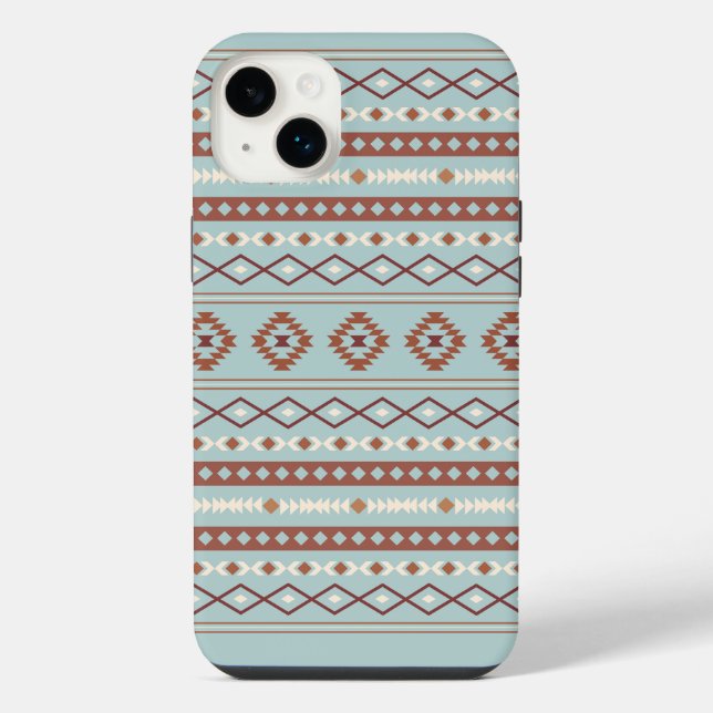 Aztec Mixed Motif Pattern Rusts Cream Blue iPhone Case (Back)