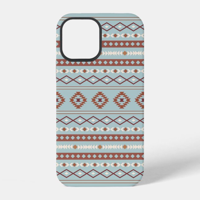 Aztec Mixed Motif Pattern Rusts Cream Blue iPhone Case (Back)
