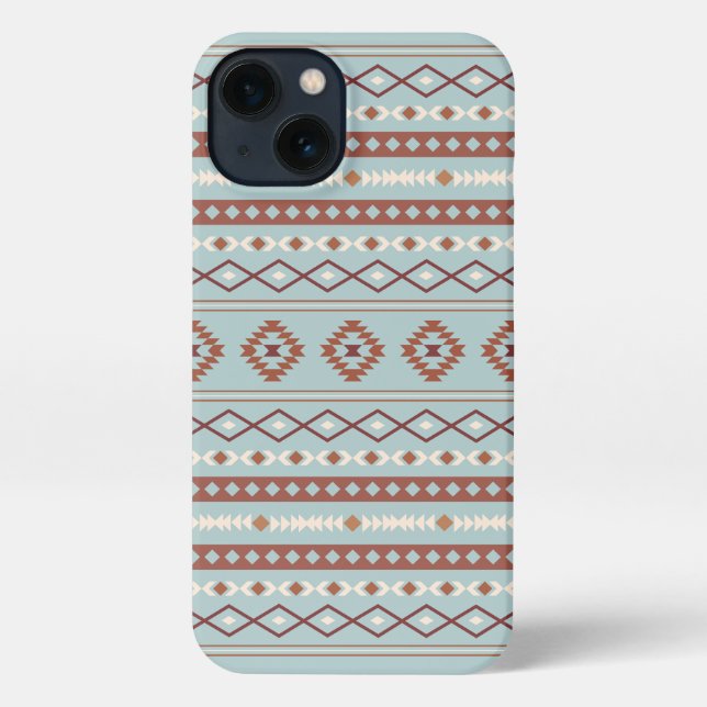 Aztec Mixed Motif Pattern Rusts Cream Blue iPhone Case (Back)