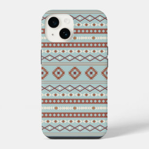 Aztec Mixed Motif Pattern Rusts Cream Blue iPhone 14 Case