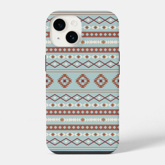 Aztec Mixed Motif Pattern Rusts Cream Blue iPhone Case (Back)