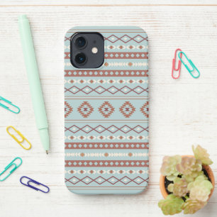 Aztec Mixed Motif Pattern Rusts Cream Blue iPhone 12 Case