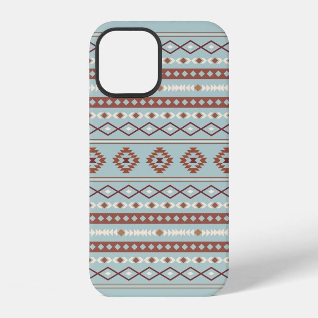 Aztec Mixed Motif Pattern Rusts Cream Blue iPhone Case (Back)