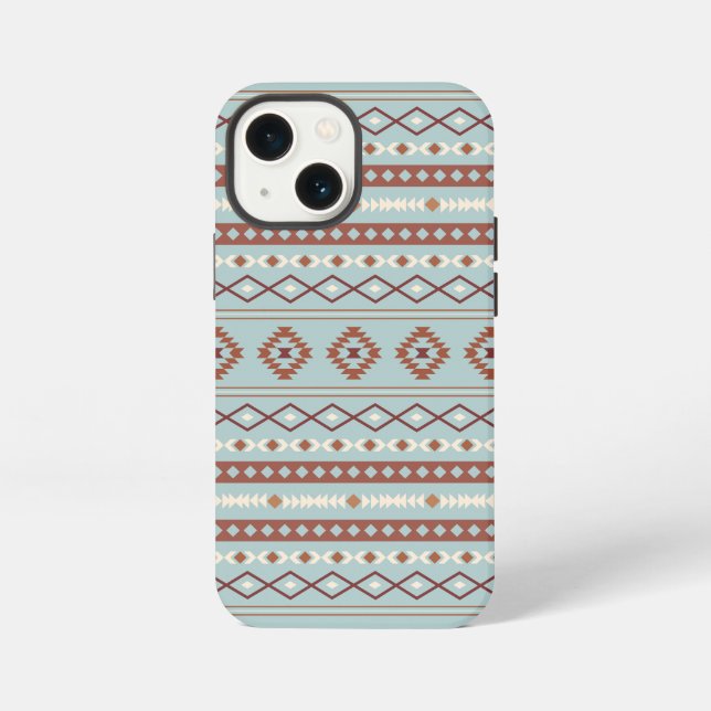 Aztec Mixed Motif Pattern Rusts Cream Blue iPhone Case (Back)