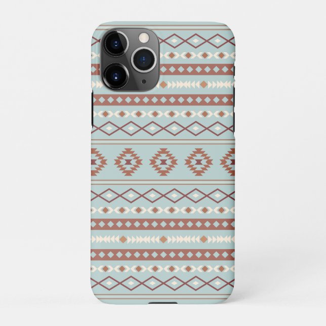 Aztec Mixed Motif Pattern Rusts Cream Blue iPhone Case (Back)