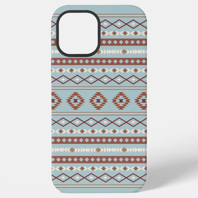 Aztec Mixed Motif Pattern Rusts Cream Blue iPhone Case (Back)