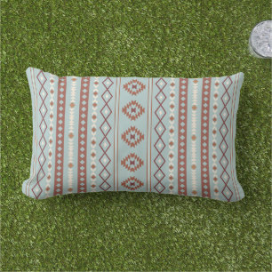 Aztec Mixed Motif V Pattern Rusts Cream Blue Lumbar Cushion