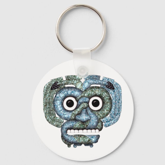 Aztec Mosaic Tlaloc Mask Key Ring (Front)