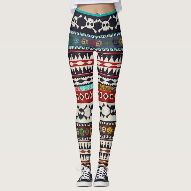 Aztec motif, seamless pattern design leggings (Front)