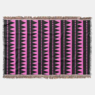 Aztec Mountains - Black and Deep Pink Throw Blanket