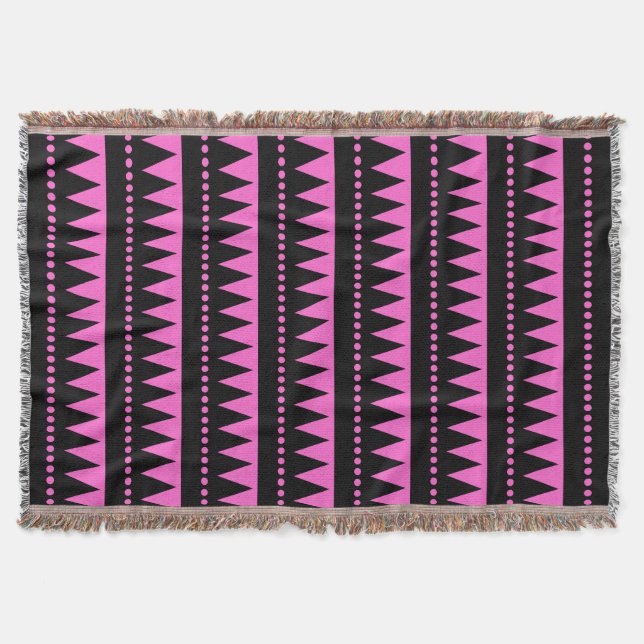 Aztec Mountains - Black and Deep Pink Throw Blanket (Front)