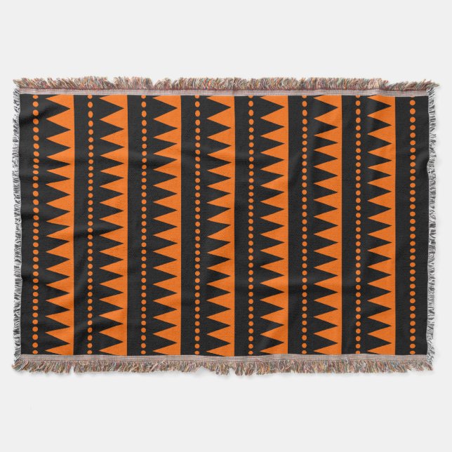 Aztec Mountains - Black and Orange Throw Blanket (Front)