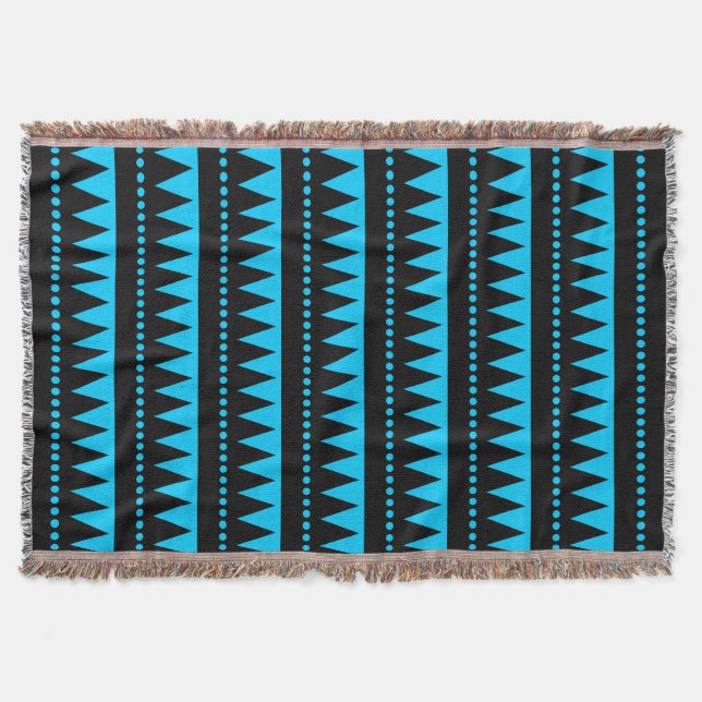 Aztec Mountains - Black and Sky Blue Throw Blanket (Front)