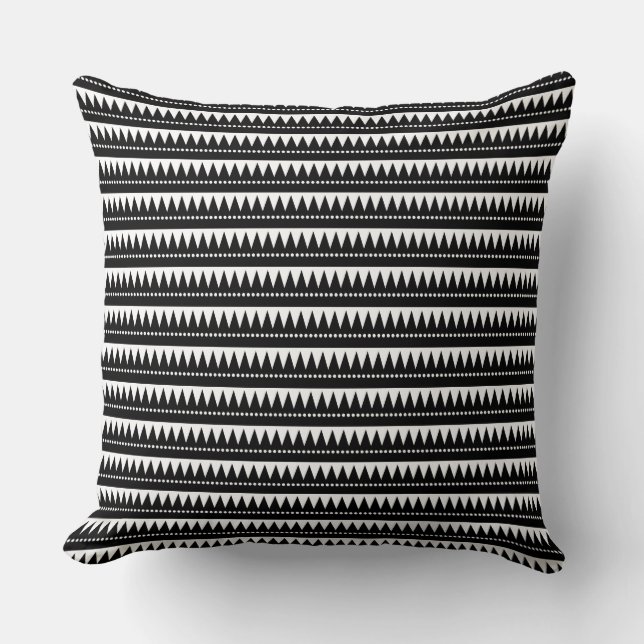 Aztec Mountains - Black on White Cushion (Front)