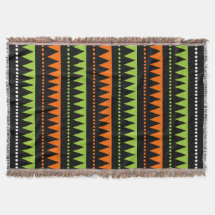 Aztec Mountains - Black, Orange, Green and White Throw Blanket
